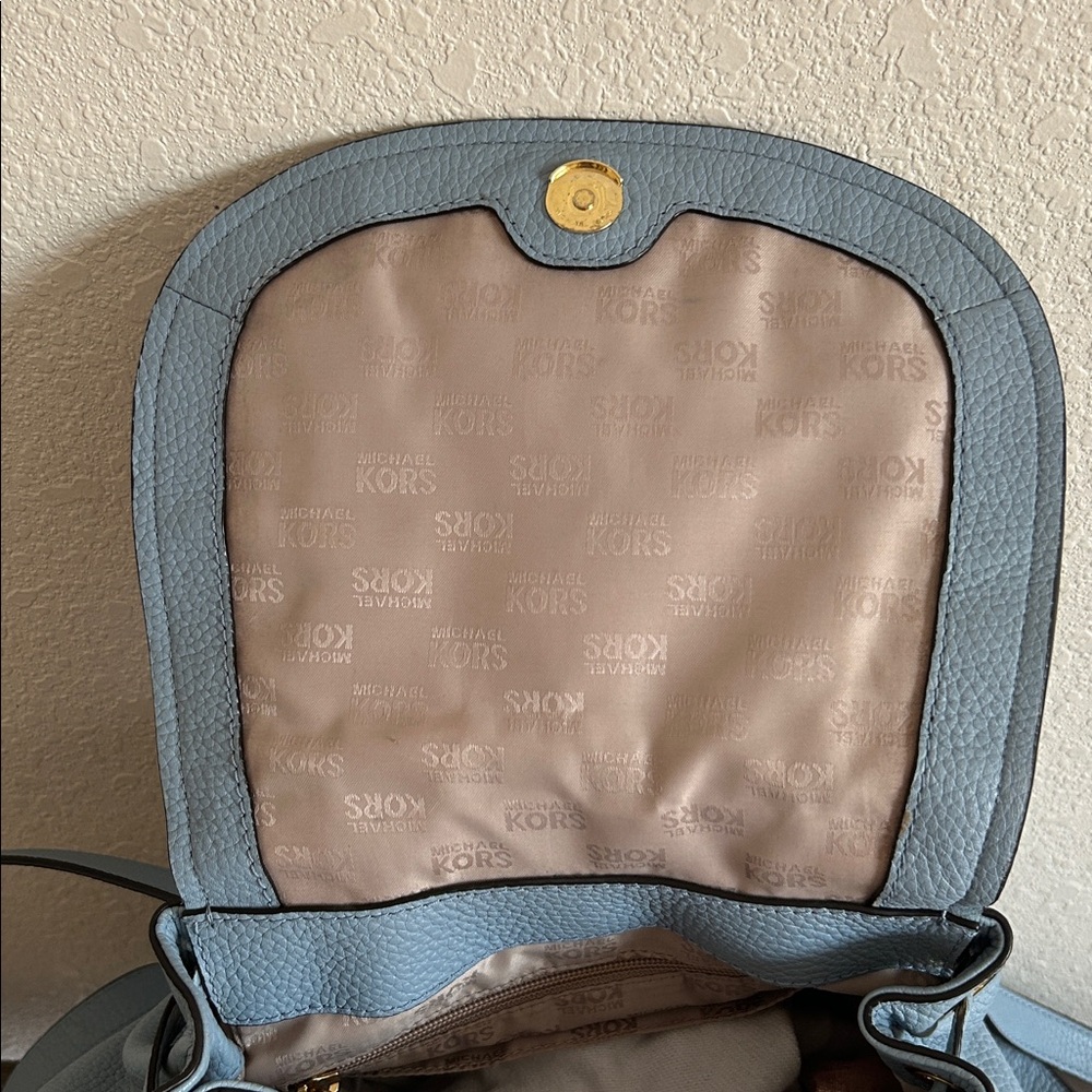 Gold Studded | Drawstring Flap Backpack | Pale Blue - Picture 11 of 17